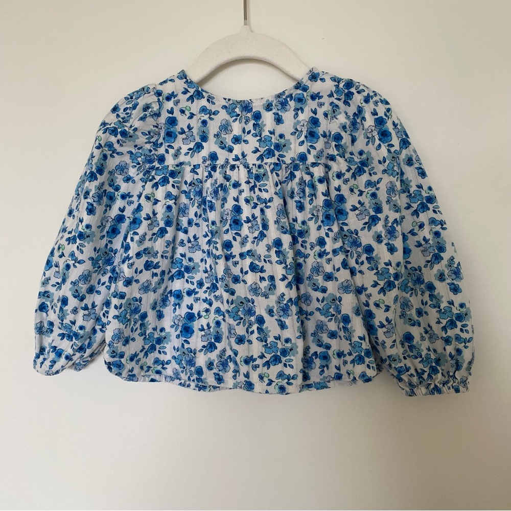 Blue and White Floral baby/toddler blouse
